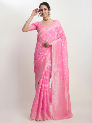 Janasya Woven Banarasi Silk Blend Saree(Pink)