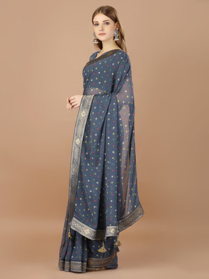 RekhaManiyar Printed Bollywood Georgette Saree(Grey)