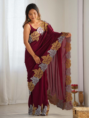 ANOUK Embroidered Bollywood Silk Blend Saree(Magenta)