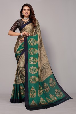 FABMORA Woven Daily Wear Chiffon, Georgette Saree(Dark Green, Beige)