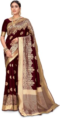 Trijal Fab Woven Banarasi Jacquard Saree(Maroon)