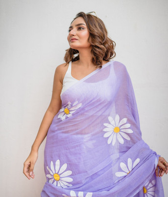 yourwish Floral Print, Digital Print Bollywood Cotton Blend Saree(Purple)