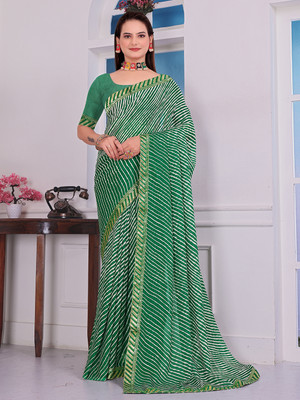 Anmi Printed Bandhani Georgette Saree(Green)