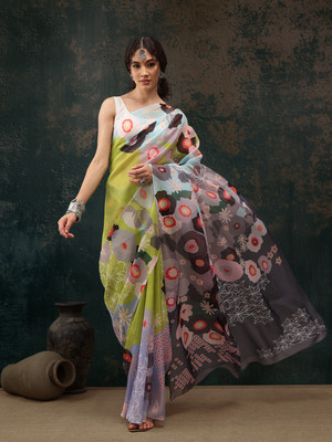 Divastri Digital Print Bollywood Polyester Saree(Green)