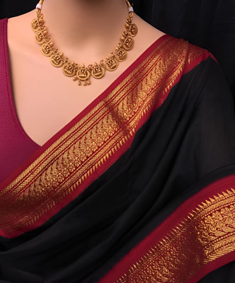Fashion Club Collection Woven, Self Design Bollywood Cotton Silk Saree(Black)