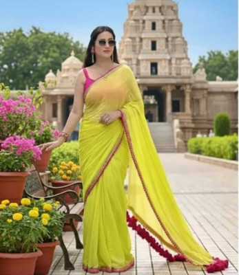 Dharmnandan Solid/Plain Bollywood Georgette Saree(Green)