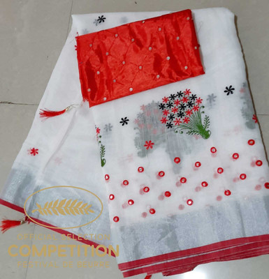 Satani enterprise Embroidered Chanderi Chanderi Saree(Multicolor)