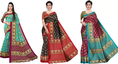 THE PRIVATE LABLE Printed Bollywood Art Silk Saree(Pack of 3, Multicolor)