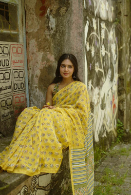 Moda Rapido Floral Print Chanderi Cotton Linen Saree(Multicolor)