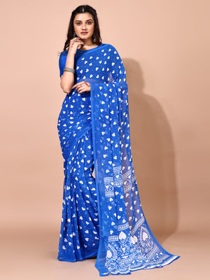VIBHAGYAA Printed Daily Wear Chiffon Saree(Blue)