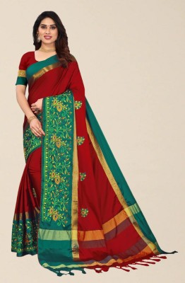 Divastri Embroidered Bollywood Cotton Silk Saree(Green, Maroon)