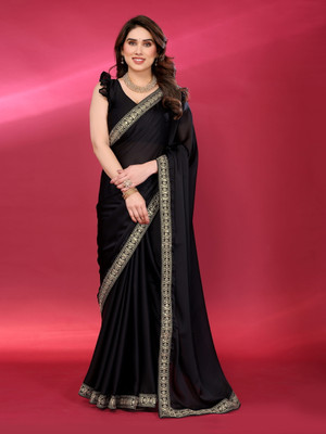 SYS Brand - Shop Your Style Solid/Plain Bollywood Georgette Saree(Black)