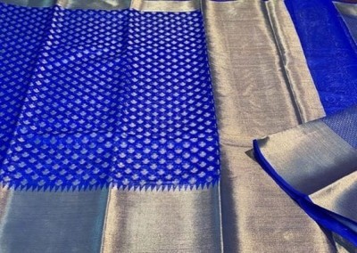 pluze fashion studio Woven Kanjivaram Pure Silk Saree(Blue)