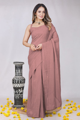 VRISE Solid/Plain Pre Draped Saree Polyester Saree(Brown)