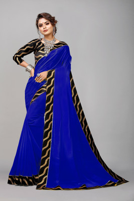 ALLIOOP Self Design, Temple Border, Striped, Solid/Plain Bollywood Georgette Saree(Blue)