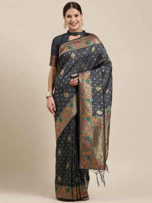 Divastri Woven Kanjivaram Silk Blend Saree(Grey)