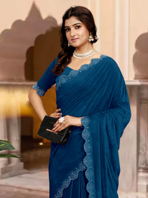 Sinauli Self Design Bollywood Velvet, Georgette Saree(Light Blue)