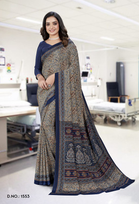 Vimla Printed Daily Wear Crepe Saree(Dark Blue)