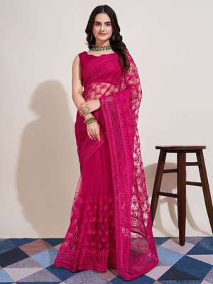 Vinayak Textile Embroidered Bollywood Net Saree(Pink)