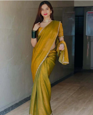 Gajal Solid/Plain Saree with Attached Blouse Chiffon Saree(Yellow)