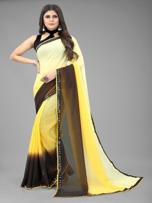 A To Z Cart Solid/Plain Bollywood Georgette Saree(Yellow)