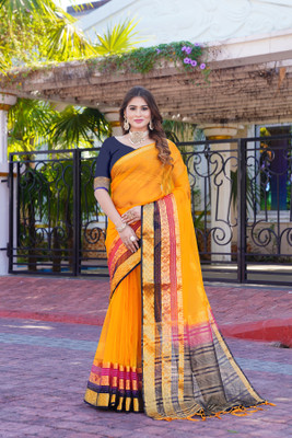 Aarunika SST Solid/Plain Bollywood Organza Saree(Yellow)