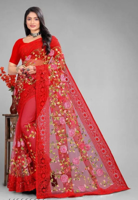 NIYANTAKSH Embroidered Bollywood Net Saree(Red)