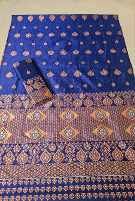 VRAJ CREATION Woven Mekhela Chador Pure Silk Saree(Dark Blue)