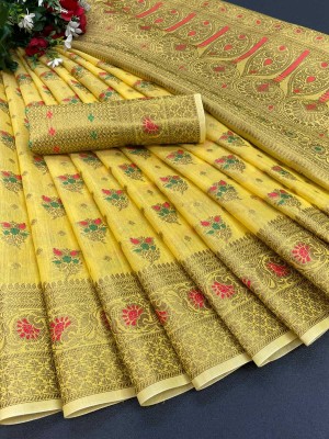 Bhakti Creation Woven Banarasi Cotton Silk, Jacquard Saree(Yellow)