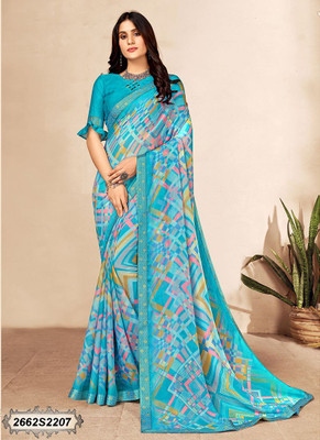 STYLEVEDA Printed Bollywood Georgette Saree(Light Blue)