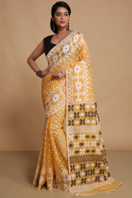 Divastri Woven Taant Pure Cotton Saree(Yellow)