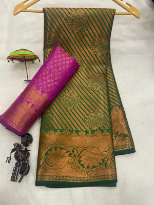 SARIMANIA Printed Kanjivaram Pure Silk, Art Silk Saree(Green)
