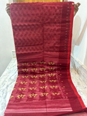 SMRITI BOUTIQUE Woven, Self Design Jamdani Handloom Cotton Silk Saree(Maroon)