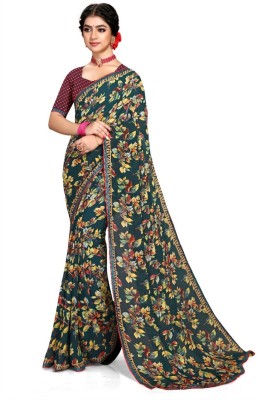 mahalaxmi fab Floral Print Bollywood Chiffon Saree(Dark Blue)