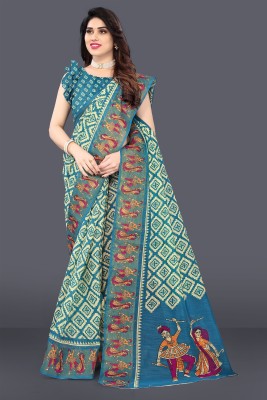 SARETRA MALL Geometric Print Bandhani Cotton Linen Saree(Multicolor)