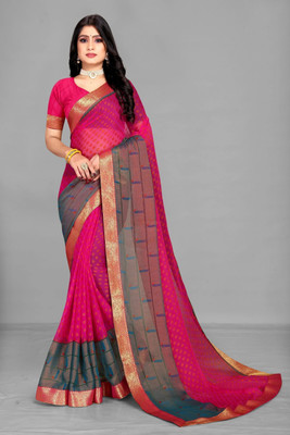 EMV Printed, Polka Print Daily Wear Brasso, Chiffon Saree(Pink)
