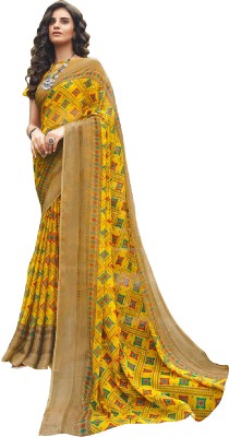 Hritika Geometric Print, Printed Daily Wear Georgette Saree(Mustard)