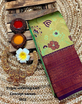 FAB WOVEN Self Design Banarasi Art Silk Saree(Light Green)