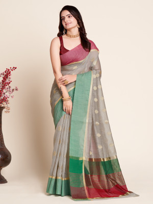 Yogik Creation Floral Print Banarasi Art Silk Saree(Blue)
