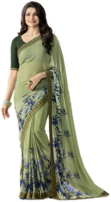 Meet Trendz Floral Print, Printed Bollywood Georgette Saree(Blue)