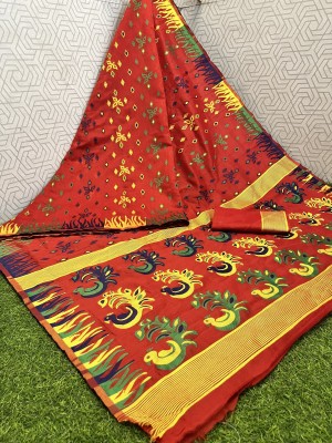 VAGHASIYA ENTERPRISE Printed Jamdani Cotton Blend Saree(Red)