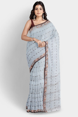 SANVISAREE Woven Tant Pure Cotton Saree(Grey, Brown)
