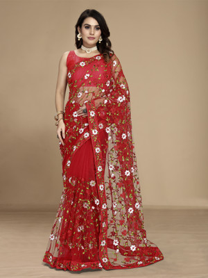 vairagee Embroidered Bollywood Net Saree(Red)