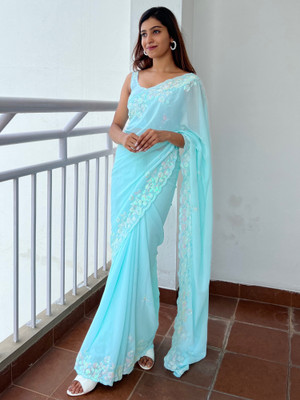 Divastri Embellished Bollywood Georgette Saree(Blue)
