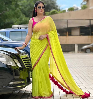BK COLLECTION Embroidered Bollywood Georgette Saree(Yellow)
