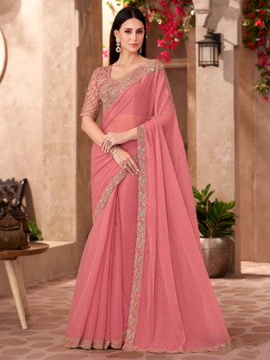 all about you Embellished Bollywood Georgette Saree(Pink)