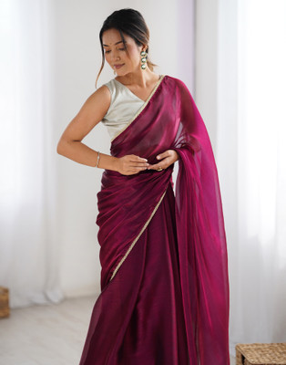 Samah Dyed, Embellished Bollywood Jimmy choo, Chiffon Saree(Purple)