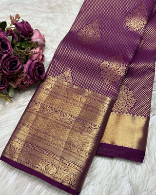 MAHADEV DESIGN Woven, Temple Border Kanjivaram Pure Silk Saree(Purple)