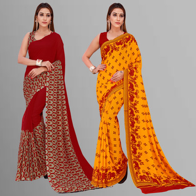Anand Sarees Paisley Daily Wear Georgette Saree(Pack of 2, Red, Multicolor)