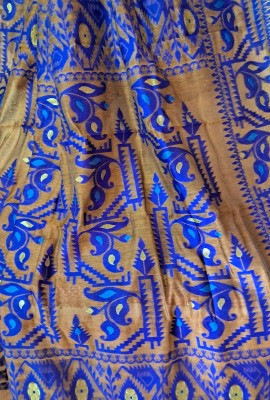 Ambar Lifestyle Woven Jamdani Handloom Cotton Silk Saree(Purple)